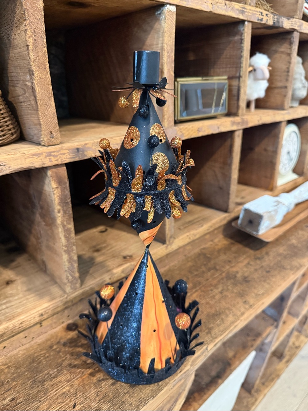 Halloween Metal Black and Orange Candle Holder